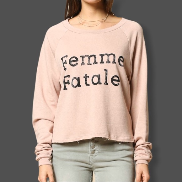 blank paige Tops - 😻4/$15 
Femme Fatale Pink Graphic Long Sleeve Sweatshirt Top